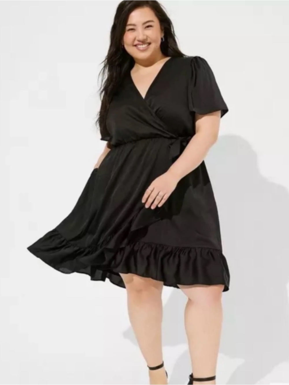 torrid Black Wrap Ruffle Hem Mini Dress